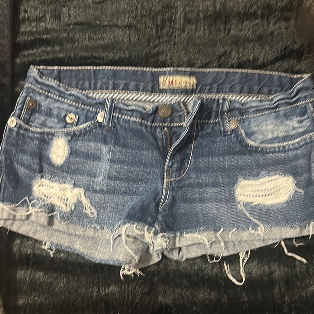 Hollister Blue Distressed Jean Shorts Raw Hem
